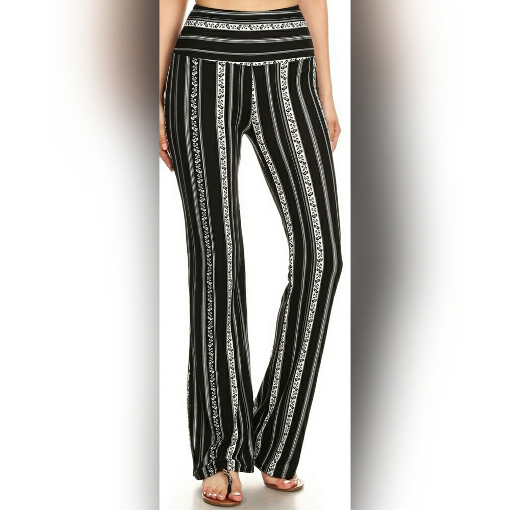 Butter Soft Vertical Brocade High Waist Bell Pants - Picture 3 of 5